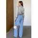 Wide leg jeans with slit at knee