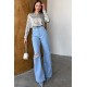 Wide leg jeans with slit at knee