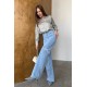 Wide leg jeans with slit at knee