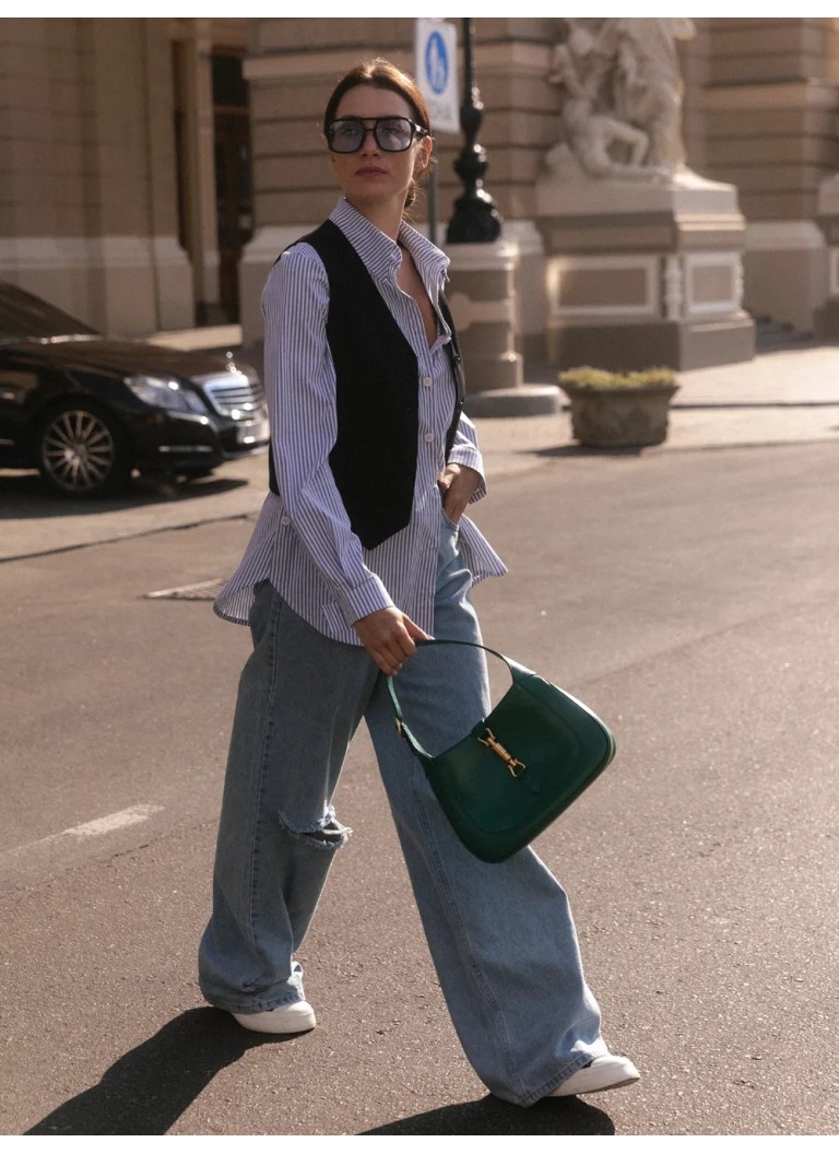 Wide leg jeans with slit at knee Wide leg jeans with slit at knee