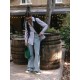 Wide leg jeans with slit at knee