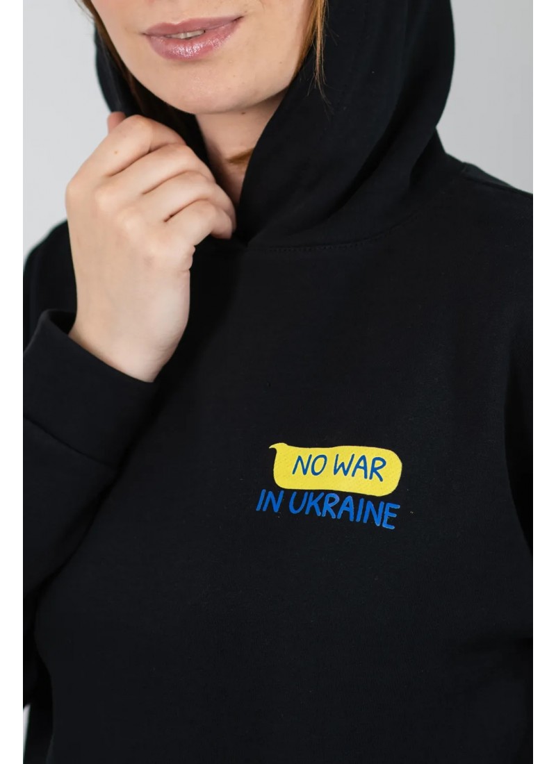 Стильне жіноче худі чорного кольору «No war in Ukraine» Стильне жіноче худі чорного кольору «No war in Ukraine»